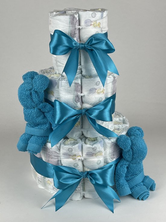 Chouette-Chouette | Luiertaart Jongen | Kraamcadeau | Geboorte Jongen | Babyshower | Beren Aqua blauw - Petrol