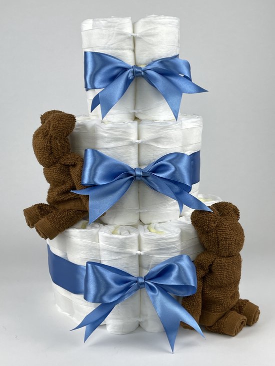 Chouette-Chouette | Luiertaart Jongen | Kraamcadeau | Geboorte Jongen | Babyshower | Beren clay Bruin - diep Blauw van Chouette-Chouette