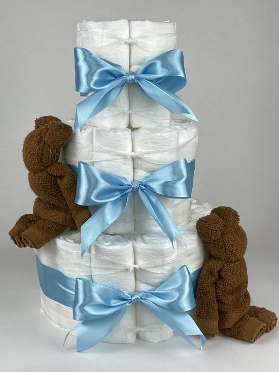 Chouette-Chouette | Luiertaart Jongen | Kraamcadeau | Geboorte Jongen | Babyshower | Beren clay Bruin - hemels Blauw van Chouette-Chouette