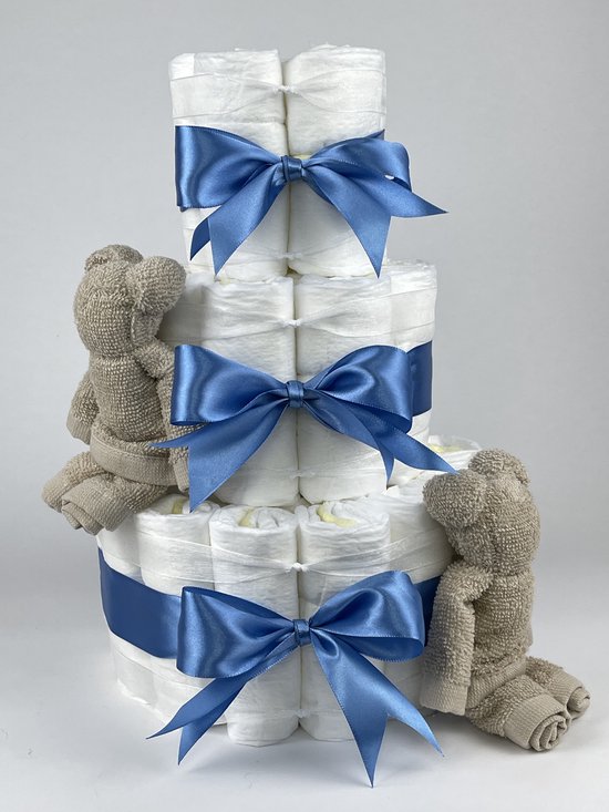Chouette-Chouette | Luiertaart Jongen | Kraamcadeau | Geboorte Jongen | Babyshower | Beren Cream - diep Blauw van Chouette-Chouette