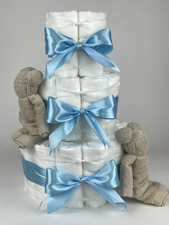 Chouette-Chouette | Luiertaart Jongen | Kraamcadeau | Geboorte Jongen | Babyshower | Beren Cream - hemels Blauw van Chouette-Chouette