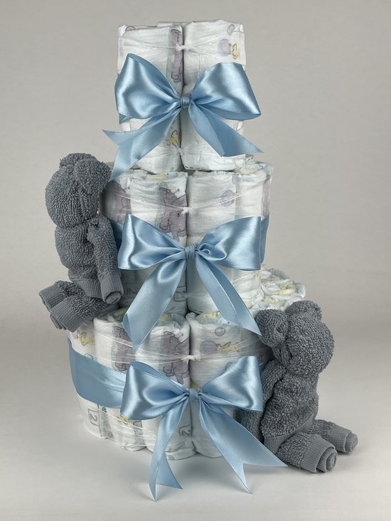 Chouette-Chouette - Luiertaart Jongen - Kraamcadeau - Geboorte Jongen - Babyshower - Beren Grey-Blue - Blauw van Merkloos