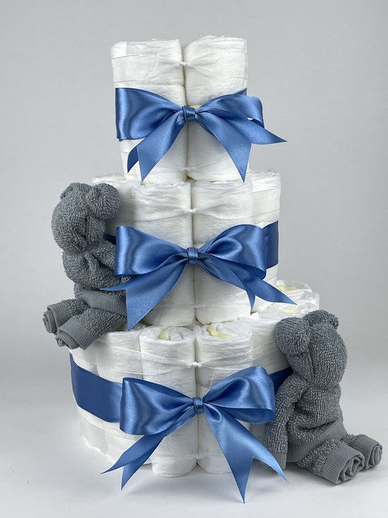 Chouette-Chouette | Luiertaart Jongen | Kraamcadeau | Geboorte Jongen | Babyshower | Beren Grey-Blue - diep Blauw van Chouette-Chouette