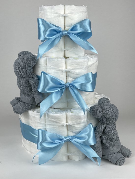 Chouette-Chouette | Luiertaart Jongen | Kraamcadeau | Geboorte Jongen | Babyshower | Beren Grey-Blue - hemels Blauw van Chouette-Chouette