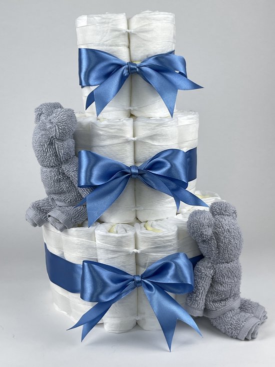 Chouette-Chouette | Luiertaart Jongen | Kraamcadeau | Geboorte Jongen | Babyshower | Beren Grijs - diep Blauw van Chouette-Chouette