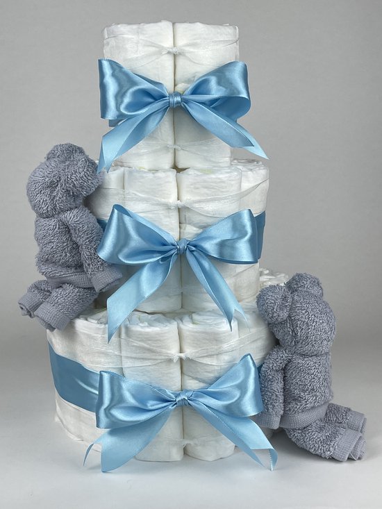 Chouette-Chouette | Luiertaart Jongen | Kraamcadeau | Geboorte Jongen | Babyshower | Beren Grijs - hemels Blauw van Chouette-Chouette