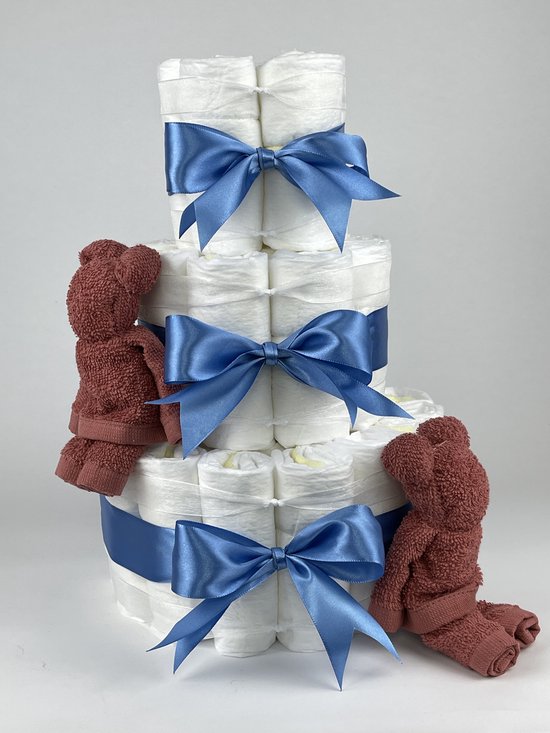 Chouette-Chouette | Luiertaart Jongen | Kraamcadeau | Geboorte Jongen | Babyshower | Beren Koper - diep Blauw van Chouette-Chouette