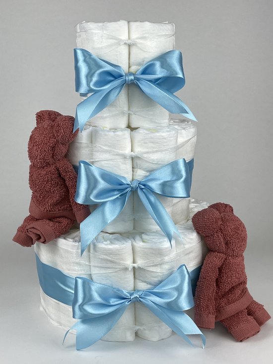 Chouette-Chouette | Luiertaart Jongen | Kraamcadeau | Geboorte Jongen | Babyshower | Beren Koper - hemels Blauw van Chouette-Chouette