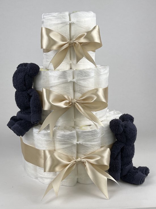 Chouette-Chouette | Luiertaart Jongen | Kraamcadeau | Geboorte Jongen | Babyshower | Beren Navy donker blauw - Beige van Chouette-Chouette