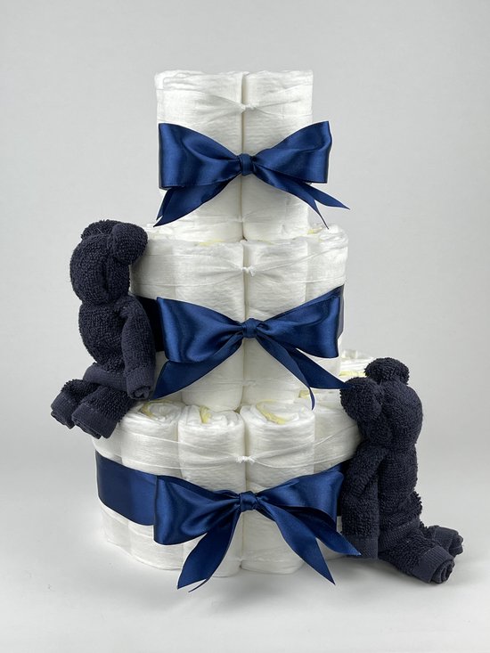 Chouette-Chouette | Luiertaart Jongen | Kraamcadeau | Geboorte Jongen | Babyshower | Beren Navy donker blauw - donker Blauw van Chouette-Chouette