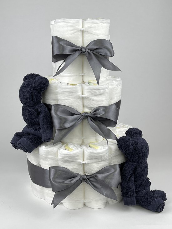 Chouette-Chouette | Luiertaart Jongen | Kraamcadeau | Geboorte Jongen | Babyshower | Beren Navy donker blauw - donker Grijs van Chouette-Chouette