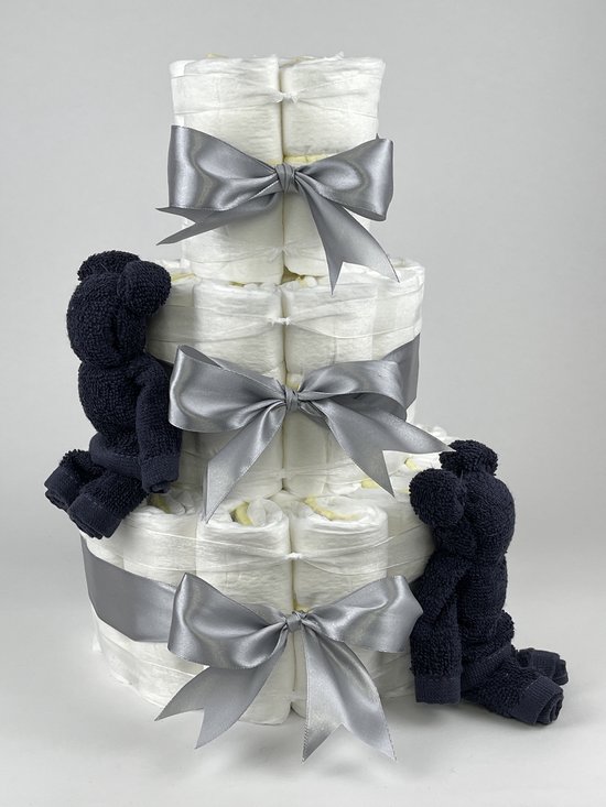 Chouette-Chouette | Luiertaart Jongen | Kraamcadeau | Geboorte Jongen | Babyshower | Beren Navy donker blauw - Grijs van Chouette-Chouette