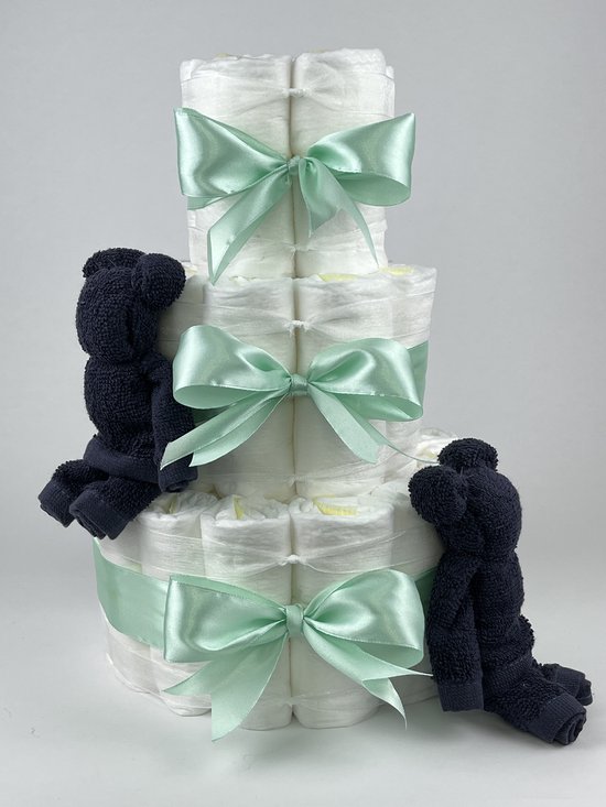 Chouette-Chouette | Luiertaart Jongen | Kraamcadeau | Geboorte Jongen | Babyshower | Beren Navy donker blauw - Groen van Chouette-Chouette
