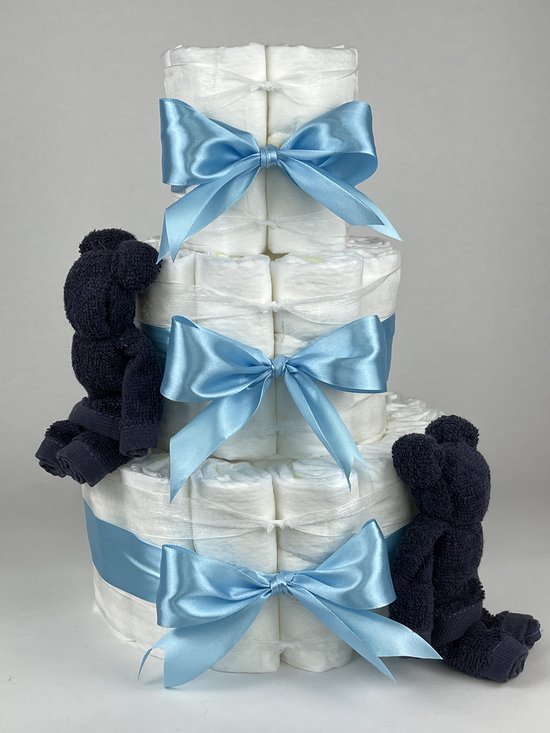 Chouette-Chouette | Luiertaart Jongen | Kraamcadeau | Geboorte Jongen | Babyshower | Beren Navy donker blauw - hemels Blauw van Chouette-Chouette