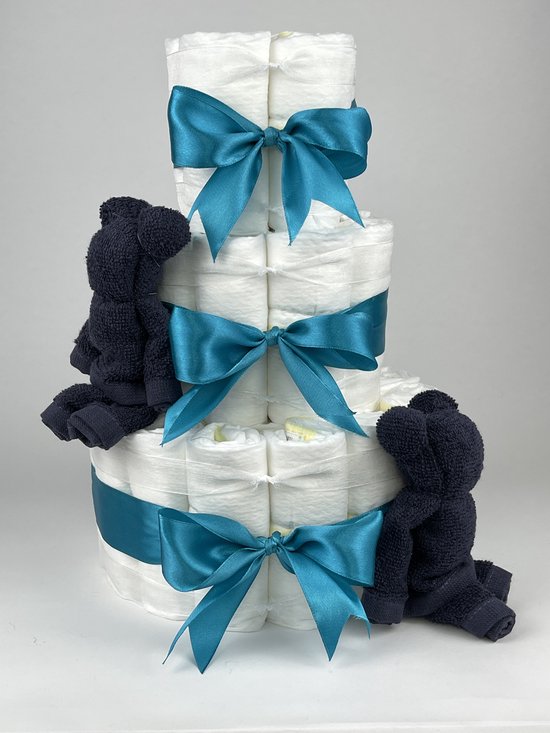 Chouette-Chouette | Luiertaart Jongen | Kraamcadeau | Geboorte Jongen | Babyshower | Beren Navy donker blauw - Petrol van Chouette-Chouette