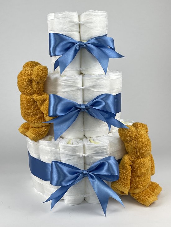 Chouette-Chouette | Luiertaart Jongen | Kraamcadeau | Geboorte Jongen | Babyshower | Beren Oker - diep Blauw van Chouette-Chouette