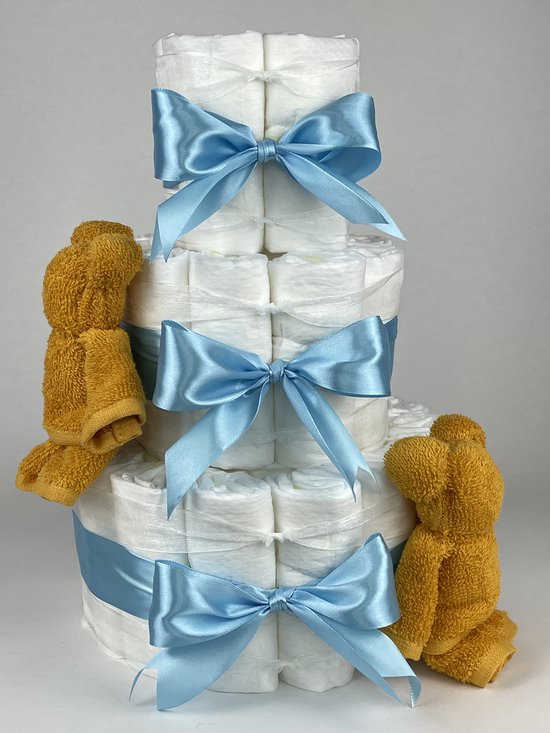 Chouette-Chouette | Luiertaart Jongen | Kraamcadeau | Geboorte Jongen | Babyshower | Beren Oker - hemels Blauw van Chouette-Chouette
