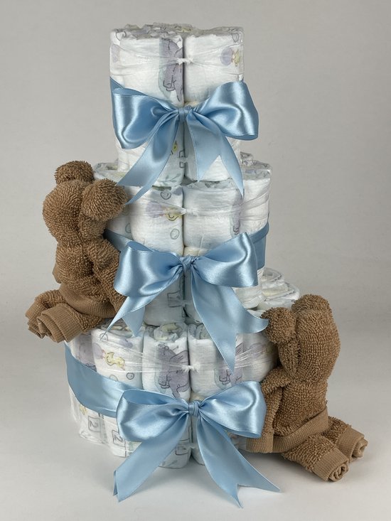 Chouette-Chouette - Luiertaart Jongen - Kraamcadeau - Geboorte Jongen - Babyshower - Beren Sand - Blauw van Merkloos
