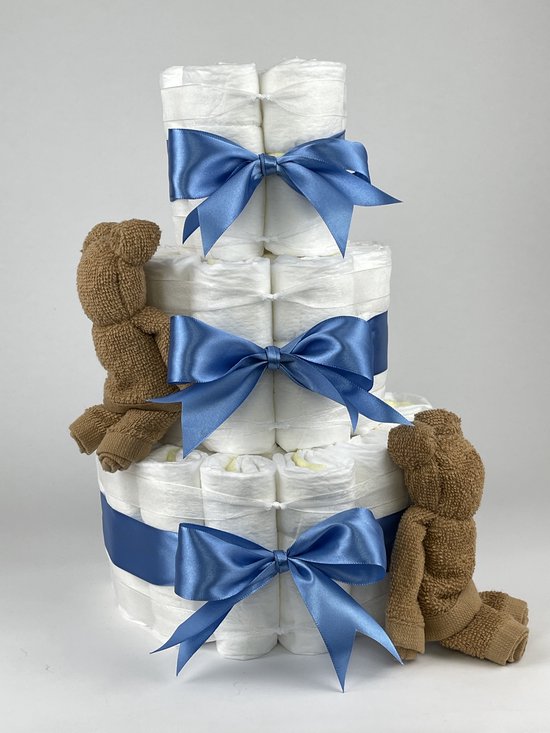Chouette-Chouette | Luiertaart Jongen | Kraamcadeau | Geboorte Jongen | Babyshower | Beren Sand - diep Blauw van Chouette-Chouette