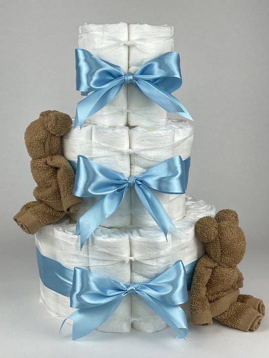 Chouette-Chouette | Luiertaart Jongen | Kraamcadeau | Geboorte Jongen | Babyshower | Beren Sand - hemels Blauw van Chouette-Chouette