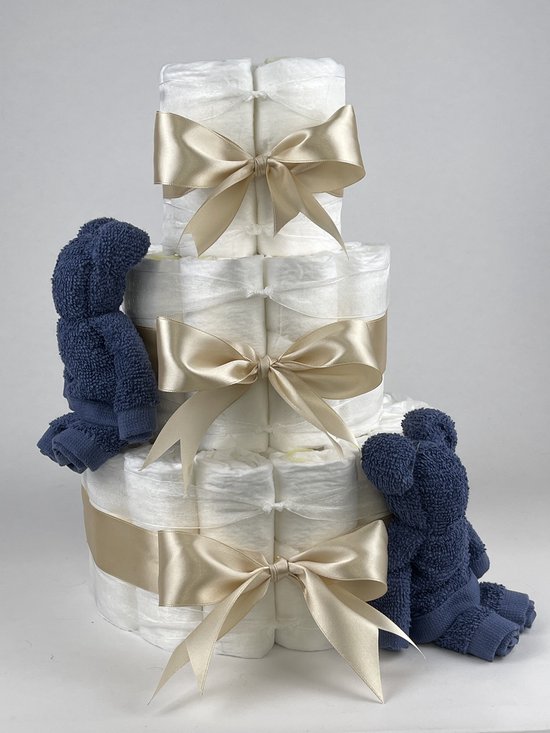 Chouette-Chouette | Luiertaart Jongen | Kraamcadeau | Geboorte Jongen | Babyshower | Beren Silk blauw - Beige van Chouette-Chouette