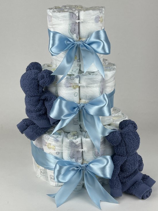Chouette-Chouette - Luiertaart Jongen - Kraamcadeau - Geboorte Jongen - Babyshower - Beren Silk blauw - Blauw van Merkloos