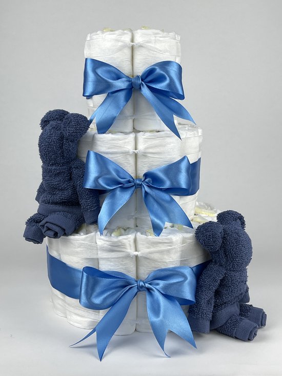 Chouette-Chouette | Luiertaart Jongen | Kraamcadeau | Geboorte Jongen | Babyshower | Beren Silk blauw - diep Blauw van Chouette-Chouette