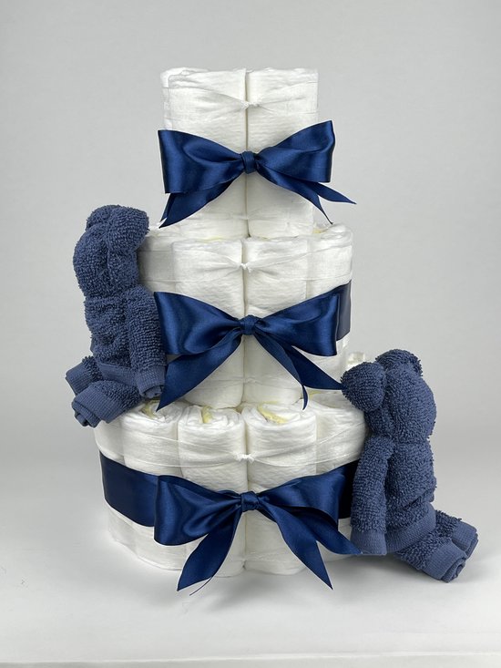 Chouette-Chouette | Luiertaart Jongen | Kraamcadeau | Geboorte Jongen | Babyshower | Beren Silk blauw - donker Blauw van Chouette-Chouette