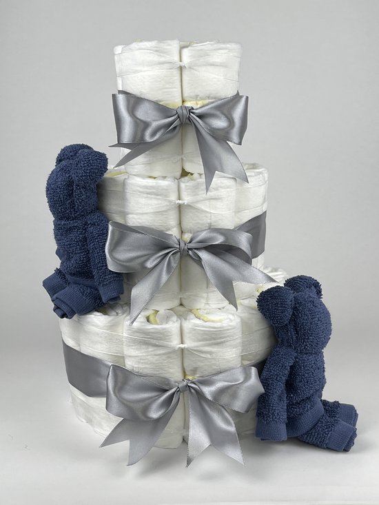 Chouette-Chouette | Luiertaart Jongen | Kraamcadeau | Geboorte Jongen | Babyshower | Beren Silk blauw - Grijs van Chouette-Chouette