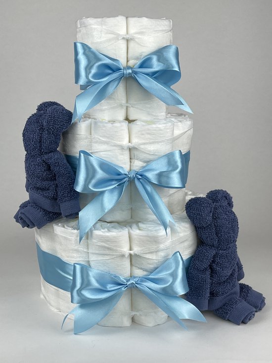 Chouette-Chouette | Luiertaart Jongen | Kraamcadeau | Geboorte Jongen | Babyshower | Beren Silk blauw - hemels Blauw van Chouette-Chouette
