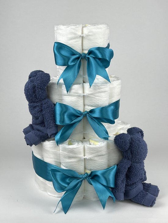 Chouette-Chouette | Luiertaart Jongen | Kraamcadeau | Geboorte Jongen | Babyshower | Beren Silk blauw - Petrol van Chouette-Chouette