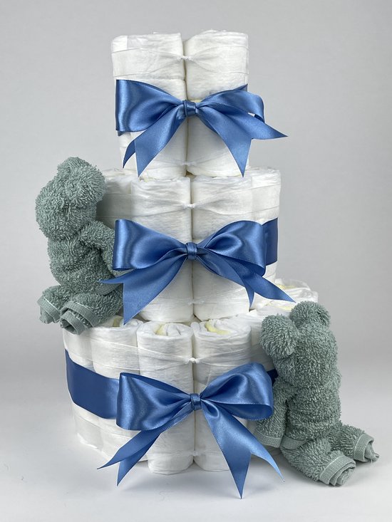 Chouette-Chouette | Luiertaart Jongen | Kraamcadeau | Geboorte Jongen | Babyshower | Beren Stone groen - diep Blauw van Chouette-Chouette