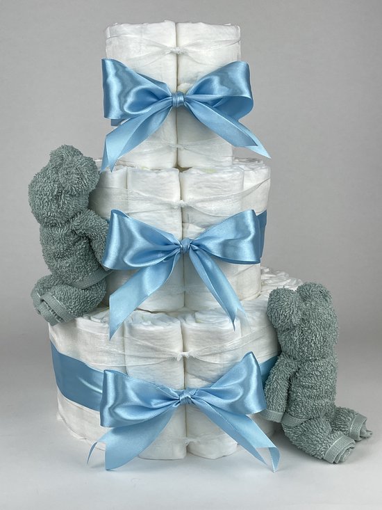 Chouette-Chouette | Luiertaart Jongen | Kraamcadeau | Geboorte Jongen | Babyshower | Beren Stone groen - hemels Blauw van Chouette-Chouette