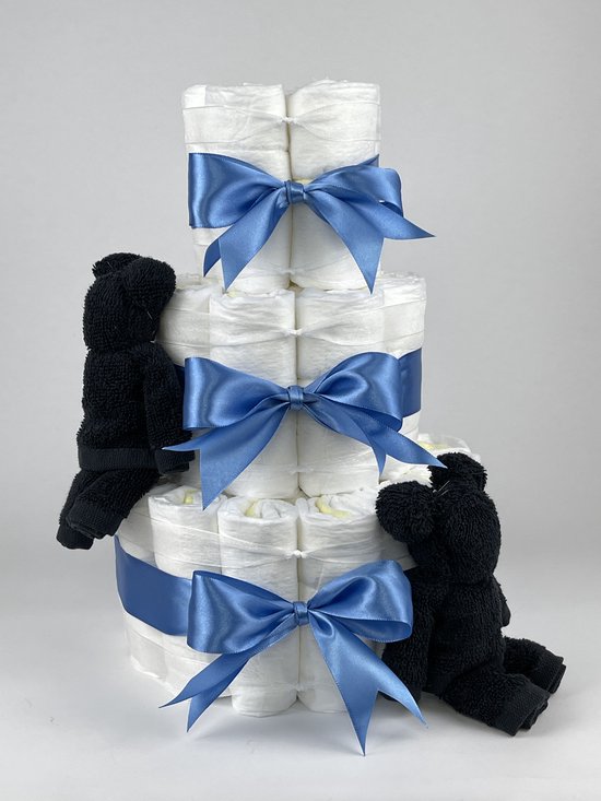 Chouette-Chouette | Luiertaart Jongen | Kraamcadeau | Geboorte Jongen | Babyshower | Beren Zwart - diep Blauw van Chouette-Chouette