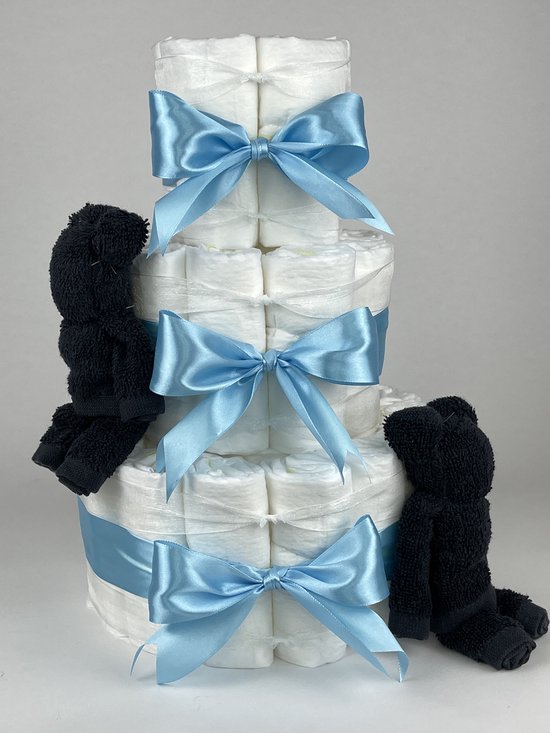 Chouette-Chouette | Luiertaart Jongen | Kraamcadeau | Geboorte Jongen | Babyshower | Beren Zwart - hemels Blauw van Chouette-Chouette