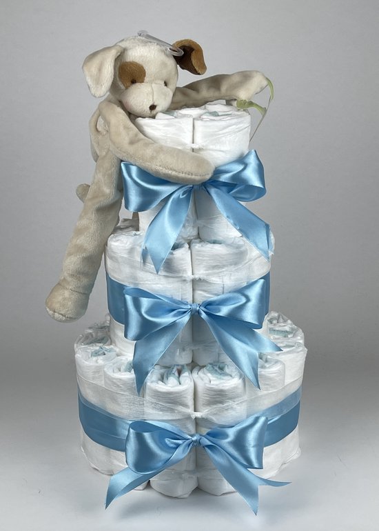 Chouette-Chouette | Luiertaart Jongen | Kraamcadeau | Geboorte Jongen | Babyshower | Bunnies By the Bay Speenknuffel Hond hemels Blauw van Chouette-Chouette