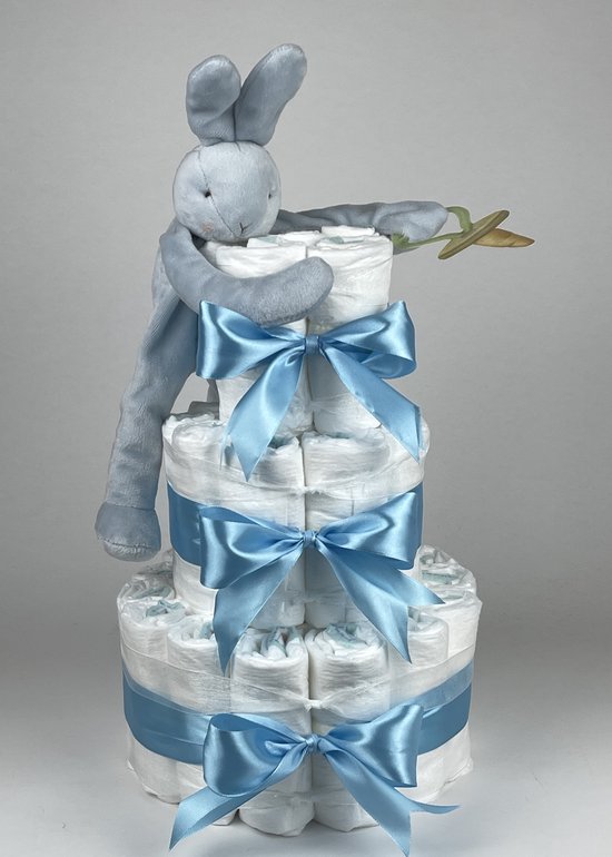 Chouette-Chouette | Luiertaart Jongen | Kraamcadeau | Geboorte Jongen | Babyshower | Bunnies By the Bay Speenknuffel Konijn Blauw - hemels Blauw van Chouette-Chouette