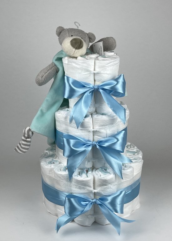 Chouette-Chouette | Luiertaart Jongen | Kraamcadeau | Geboorte Jongen | Babyshower | Knuffeldoek Beer Mint groen - hemels Blauw van Chouette-Chouette