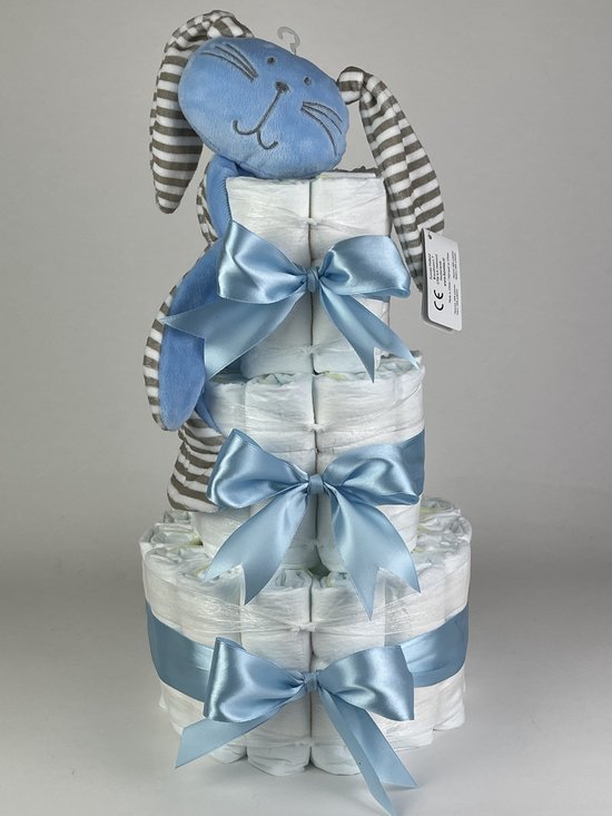 Chouette-Chouette | Luiertaart Jongen | Kraamcadeau | Geboorte Jongen | Babyshower | Knuffeldoek Konijn Knuf Blauw - Blauw van Chouette-Chouette