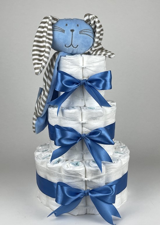 Chouette-Chouette | Luiertaart Jongen | Kraamcadeau | Geboorte Jongen | Babyshower | Knuffeldoek Konijn Knuf Blauw - diep Blauw van Chouette-Chouette
