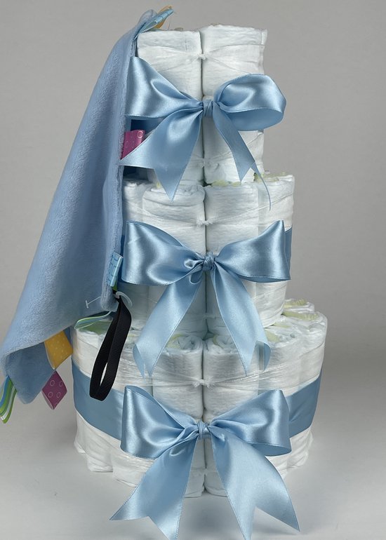 Chouette-Chouette | Luiertaart Jongen | Kraamcadeau | Geboorte Jongen | Babyshower | Knuffeldoek Labels Blauw - Blauw van Chouette-Chouette