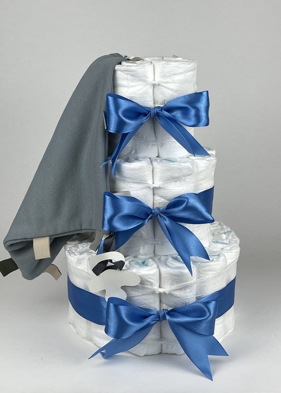 Chouette-Chouette | Luiertaart Jongen | Kraamcadeau | Geboorte Jongen | Babyshower | Knuffeldoek Labels Grey-Blue - diep Blauw van Chouette-Chouette