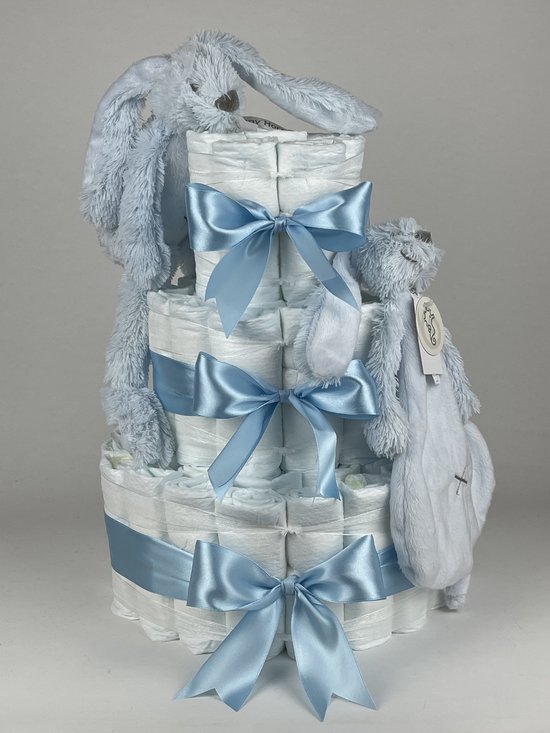 Chouette-Chouette - Luiertaart Jongen - Kraamcadeau - Geboorte Jongen - Babyshower - Konijn Richie Blue - Blauw van Chouette-Chouette