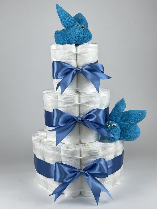 Chouette-Chouette | Luiertaart Jongen | Kraamcadeau | Geboorte Jongen | Babyshower | Konijnen Aqua blauw - diep Blauw van Chouette-Chouette