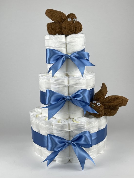 Chouette-Chouette | Luiertaart Jongen | Kraamcadeau | Geboorte Jongen | Babyshower | Konijnen clay Bruin - diep Blauw van Chouette-Chouette