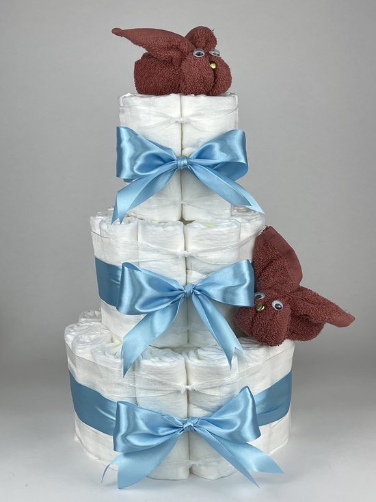 Chouette-Chouette | Luiertaart Jongen | Kraamcadeau | Geboorte Jongen | Babyshower | Konijnen Koper - hemels Blauw van Chouette-Chouette