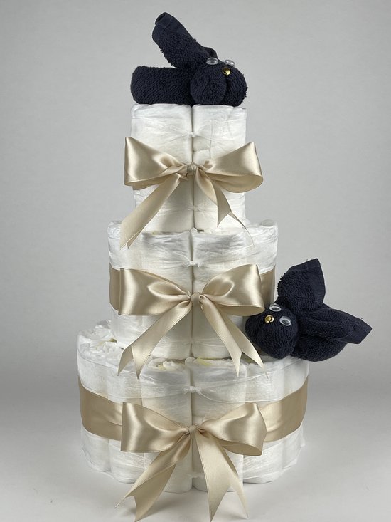 Chouette-Chouette | Luiertaart Jongen | Kraamcadeau | Geboorte Jongen | Babyshower | Konijnen Navy donker blauw - Beige van Chouette-Chouette