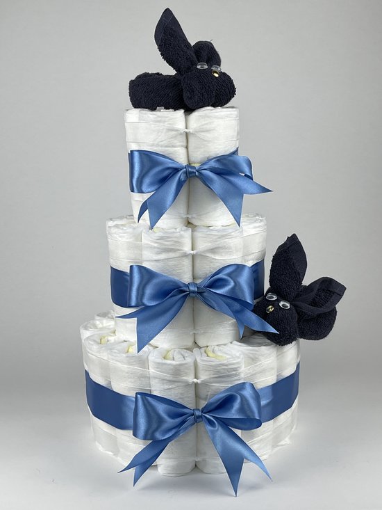 Chouette-Chouette | Luiertaart Jongen | Kraamcadeau | Geboorte Jongen | Babyshower | Konijnen Navy donker blauw - diep Blauw van Chouette-Chouette