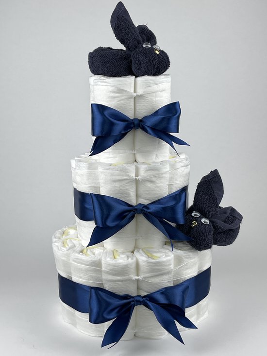 Chouette-Chouette | Luiertaart Jongen | Kraamcadeau | Geboorte Jongen | Babyshower | Konijnen Navy donker blauw - donker Blauw van Chouette-Chouette