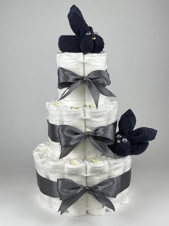 Chouette-Chouette | Luiertaart Jongen | Kraamcadeau | Geboorte Jongen | Babyshower | Konijnen Navy donker blauw - donker Grijs van Chouette-Chouette